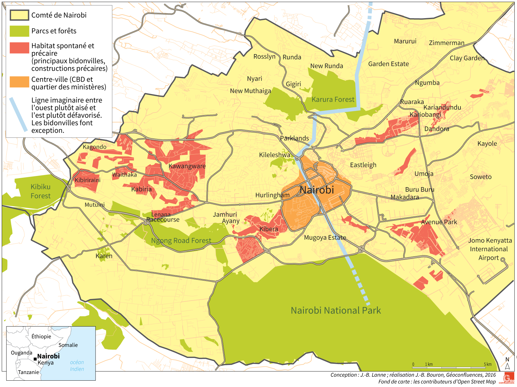 carte Nairobi routes slums