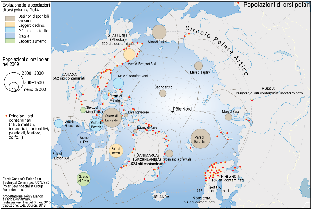 carte popolazione di orsi polari e siti inquinati nelle regioni artiche