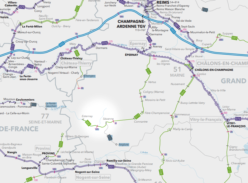 Mise en évidence du tronçon Esternay-Sézanne