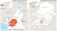 Localisation de la région centre et du département de Mfoudi au Cameroun
