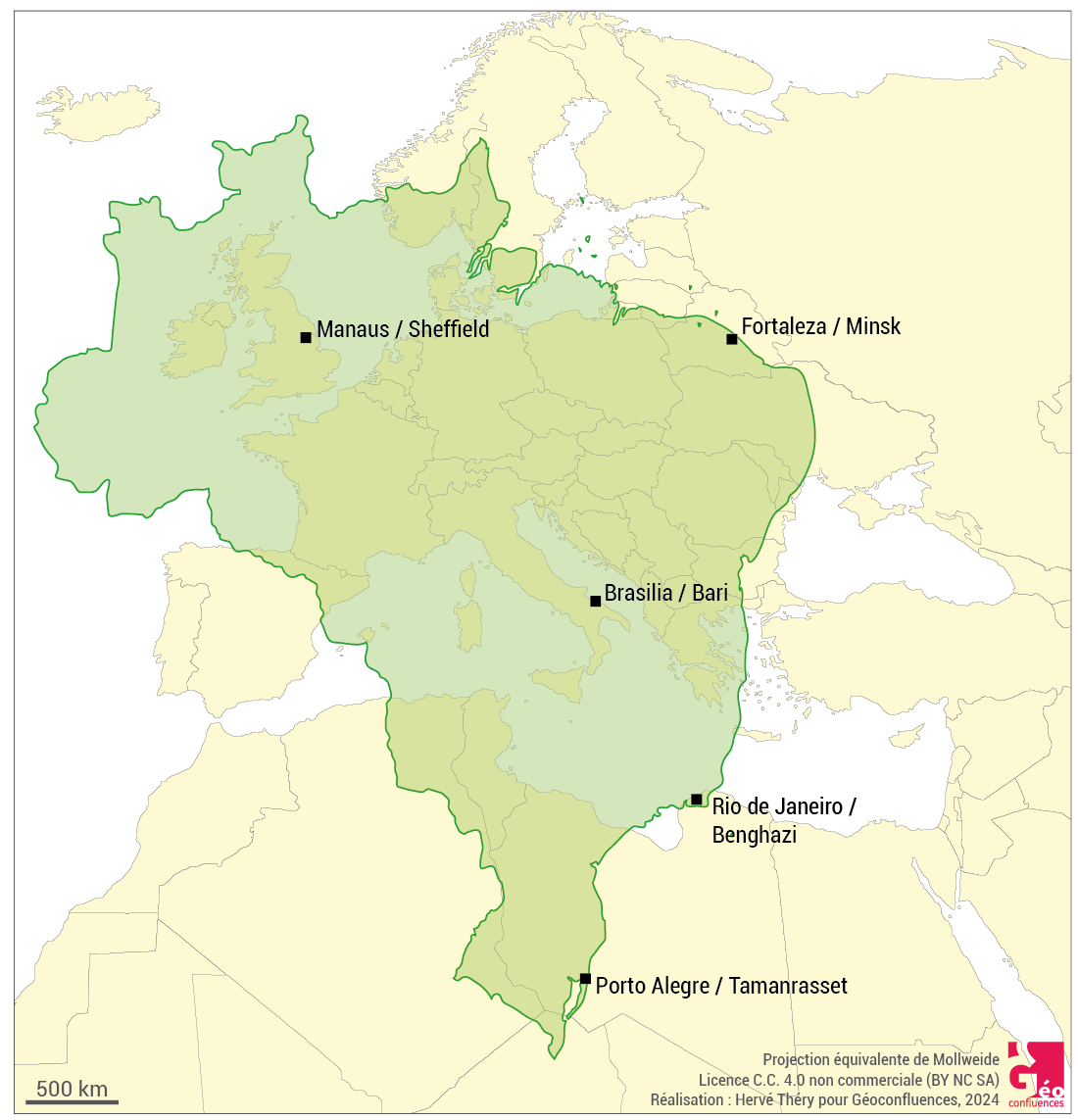 Le Brésil comparé à la taille de l'Europe