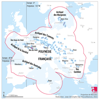 Comparaison de la taille de l'Europe et de la Polynésie française