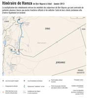 itinéraire de Hamza, de Deir Mqarem (Syrie) à Irbid (Jordanie) — janvier 2013
