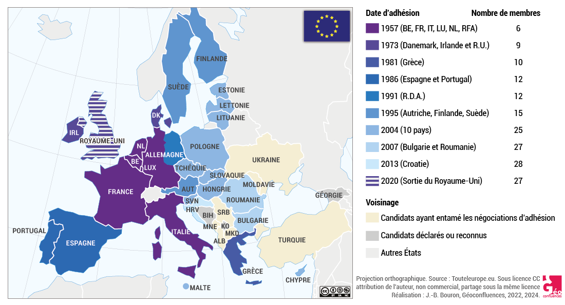 Pascal Orcier — Carte des élargissements successifs de l'UE