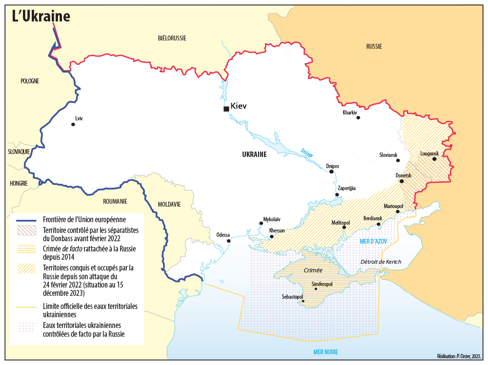 Carte de l'Ukraine, situation en 2022