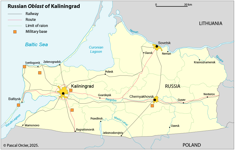 L'oblast de Kaliningrad, enclave russe dans l'Union européenne. Pascal Orcier — Carte : enclave de Kaliningrad
