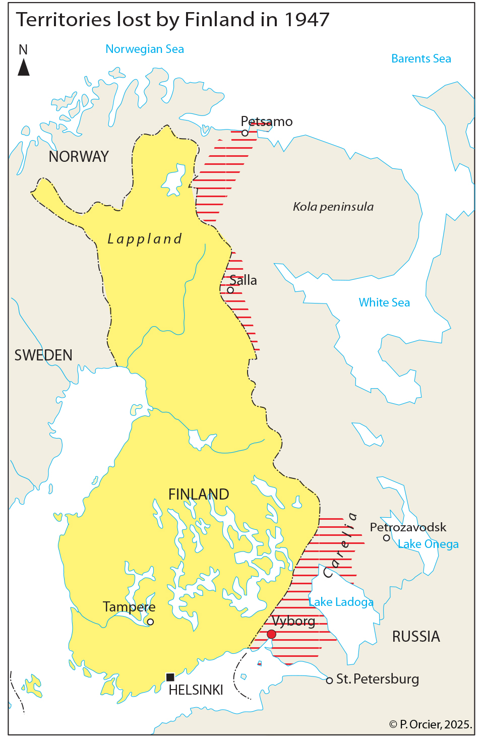 Les pertes territoriales de la Finlande en 1947 Pascal Orcier — carte territoires perdus de la Finlande