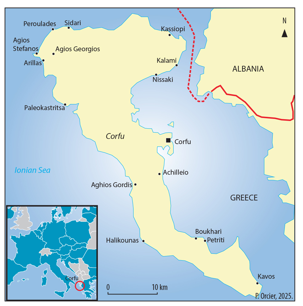 Corfou : la frontière Union européenne (Grèce) — Albanie Pascal Orcier — carte frontière Corfou Grèce Albanie