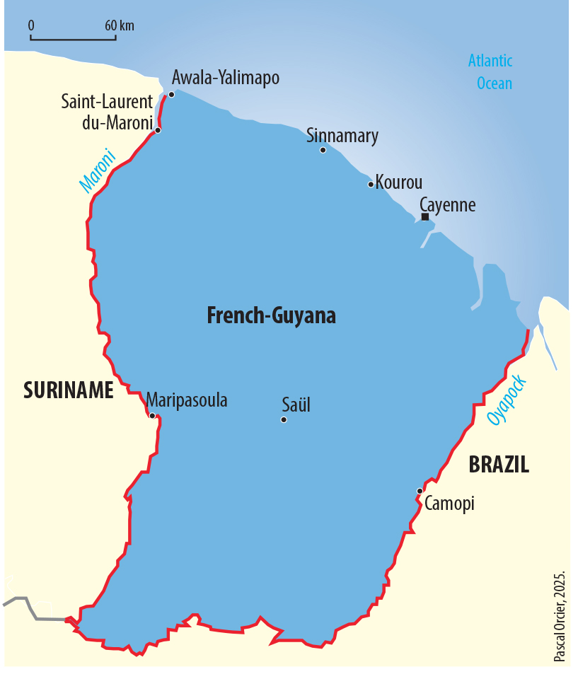 Guyane française : frontières de l'UE en Amérique du Sud Pascal Orcier — Carte frontières guyanaises