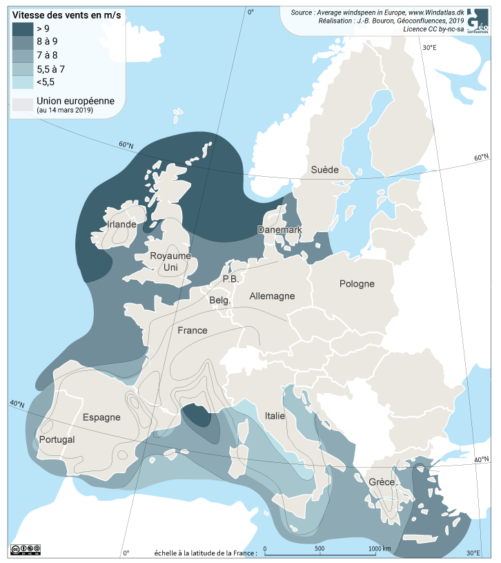Vent carte du potentiel éolien Europe