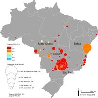 Évolution de la production de latex d'hévéa par État de 1990 à 2014 (Brésil)