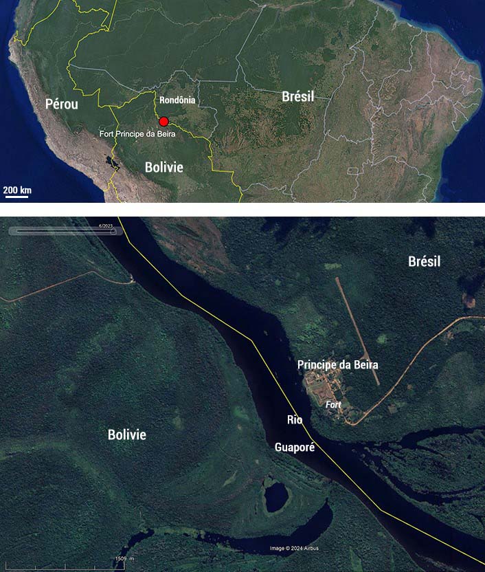 Localisation et environnement immédiat du fort Príncipe da Beira (Brésil)