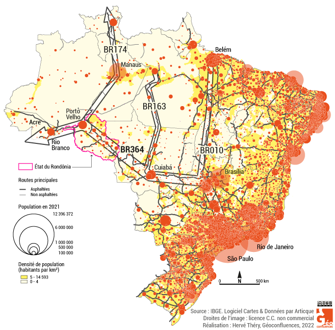 densité et routes brésil