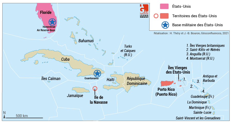 carte territoires ultramarins des états-unis caraïbes