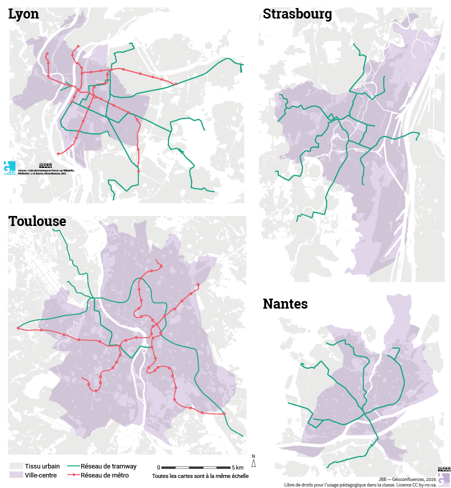 carte du réseau métro et tramway Lyon Strasbourg Toulouse Nantes
