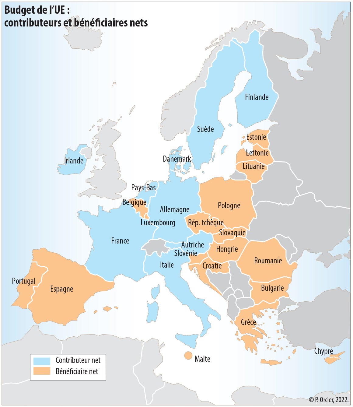 Etats contributeurs et bénéficiaires nets de l'UE