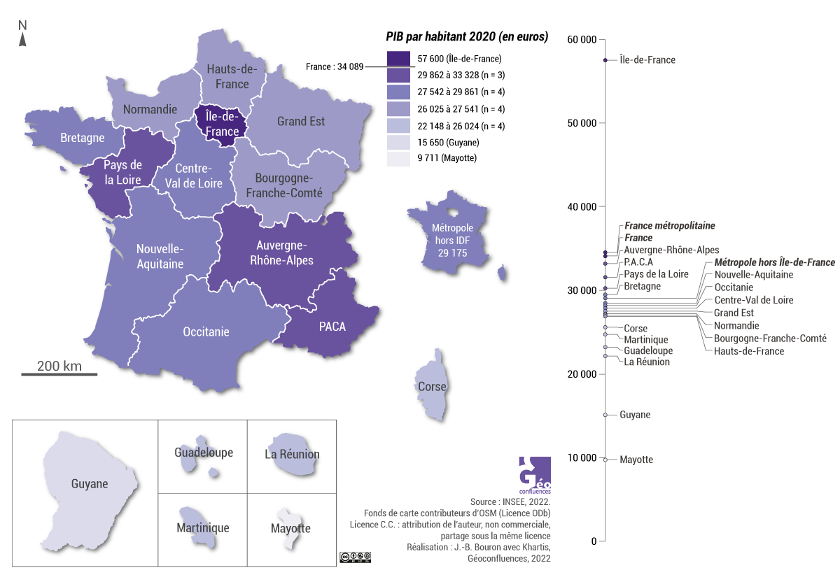 Carte PIB régional France 2022