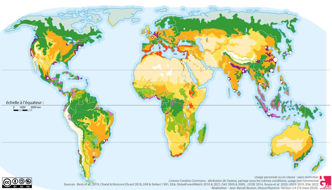 Carte des espaces nourriciers dans le monde (carte muette)