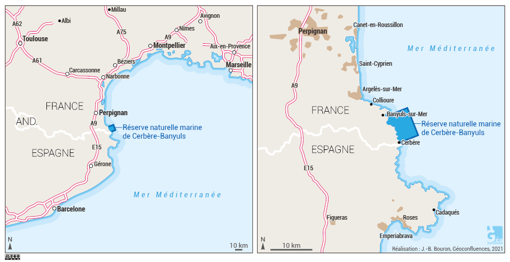 Localisation de la réserve naturelle marine de Cerbère Banyuls