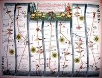 Carte linéaire de Londres à St Edmonsbury, 1675 (Royaume-Uni)