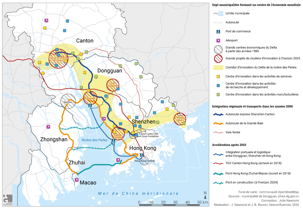 Carte corridor de développement delta de la rivière des perles Canton Shenzhen Guangzhou Macao Hong Kong