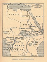 Carte simplifiée de l'itinéraire de la mission Marchand, 1934 (Soudan)