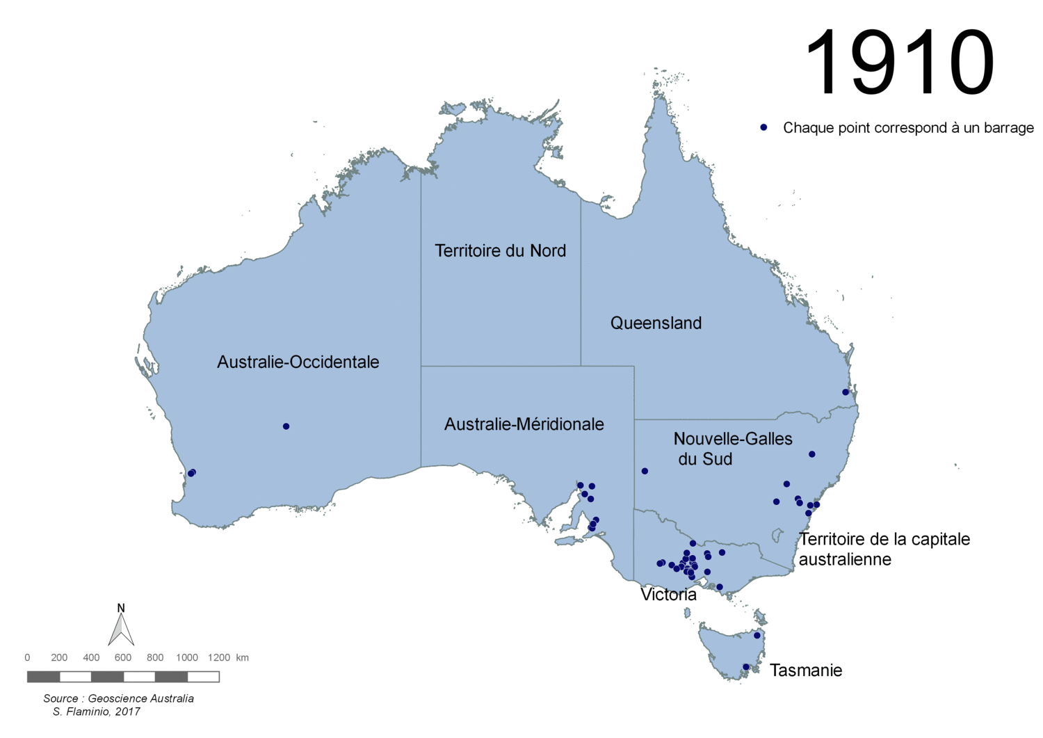 La construction de barrages en Australie entre 1857 et 2012