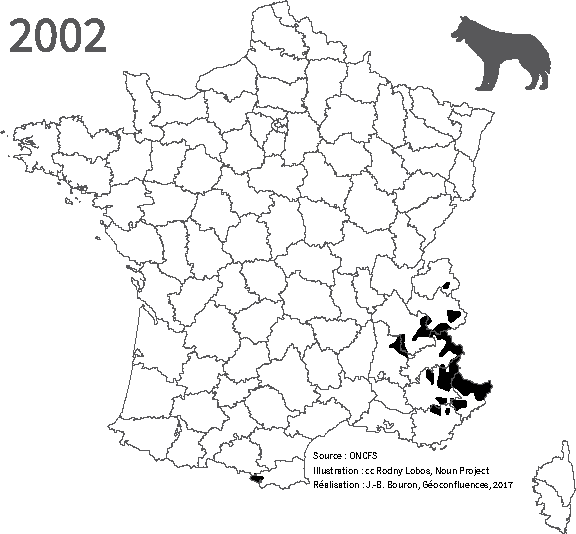 carte aire de présence du loup 2002
