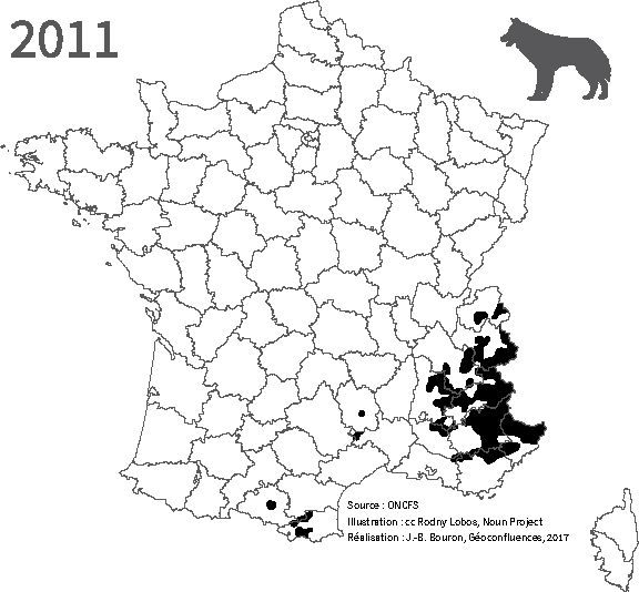 carte aire de présence du loup 2011