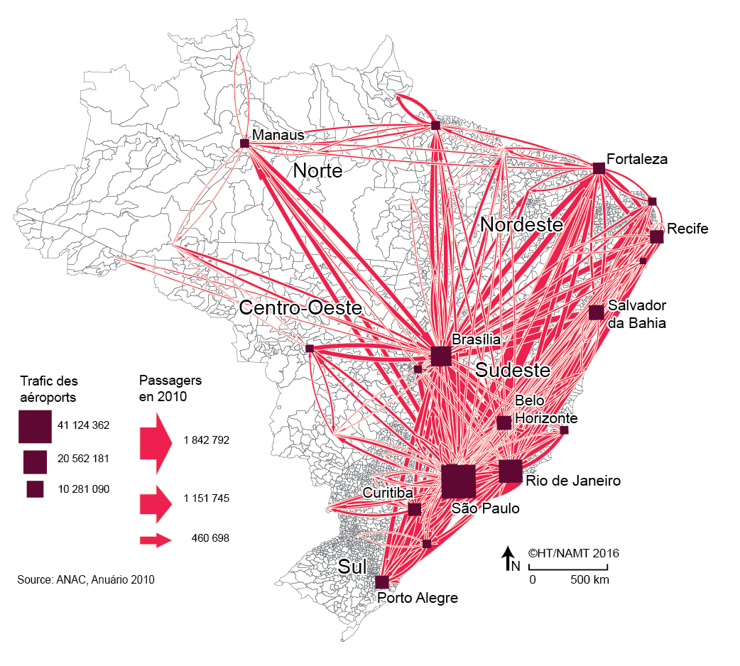 Flux aériens : un réseau organisé par le hub de Brasilia mais polarisé par São Paulo