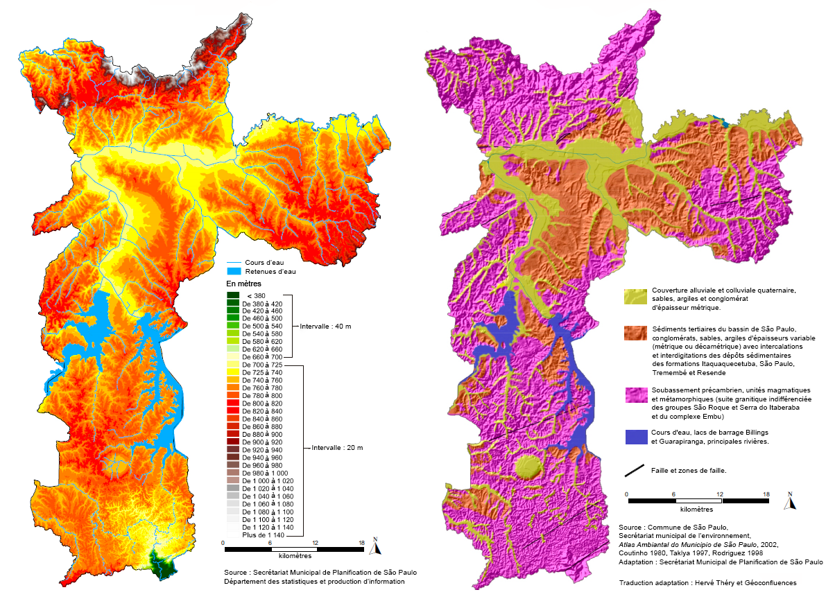 Topographie, relief et géologie de la commune de São Paulo