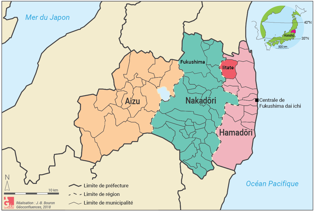 Carte localisation Iitate et Fukushima Japon régions et préfectures