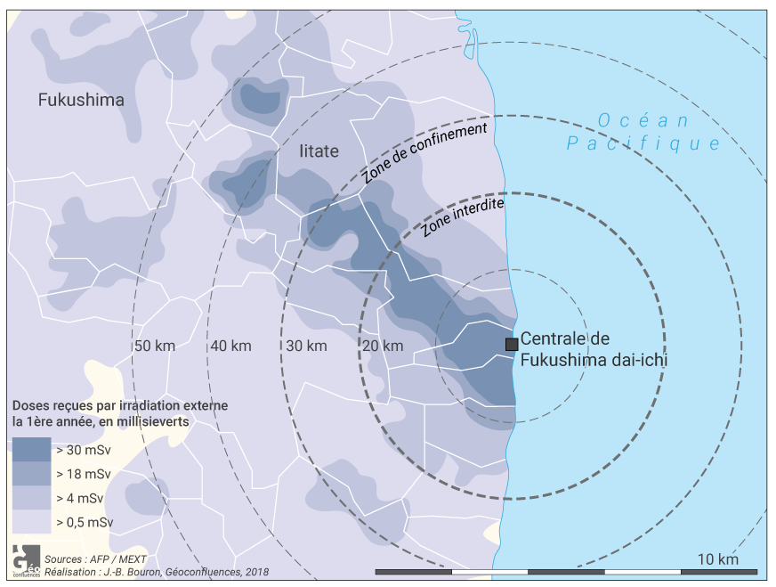 Carte taux de radiation autour de Fukushima 