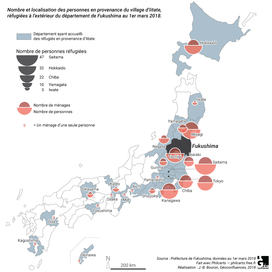 Carte réfugiés d'Iitate en dehors du département de Fukushima