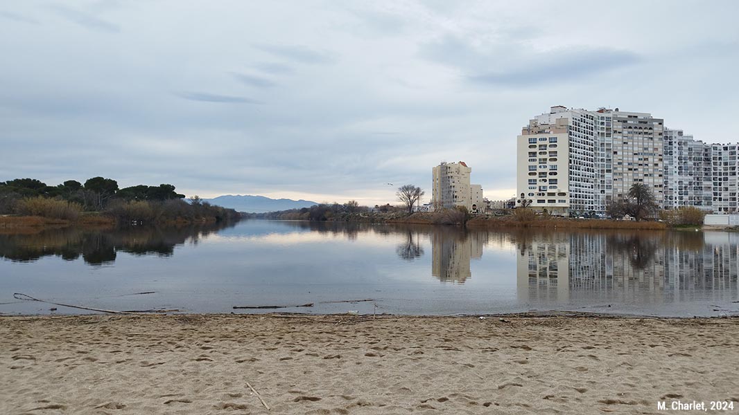 La Muga au niveau de son embouchure théorique, le 2 janvier 2024, Catalogne, Espagne (1/4)