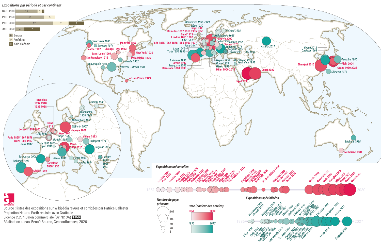 Carte des expositions internationales universelles et spécialisées