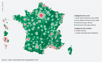 Carte des espaces ruraux et urbains en France, INSEE 2021