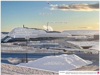 Croquis d'interprétation de la photographie "Mine de fer en milieu arctique, sous la neige : la ville-usine de Kiruna (Suède)"