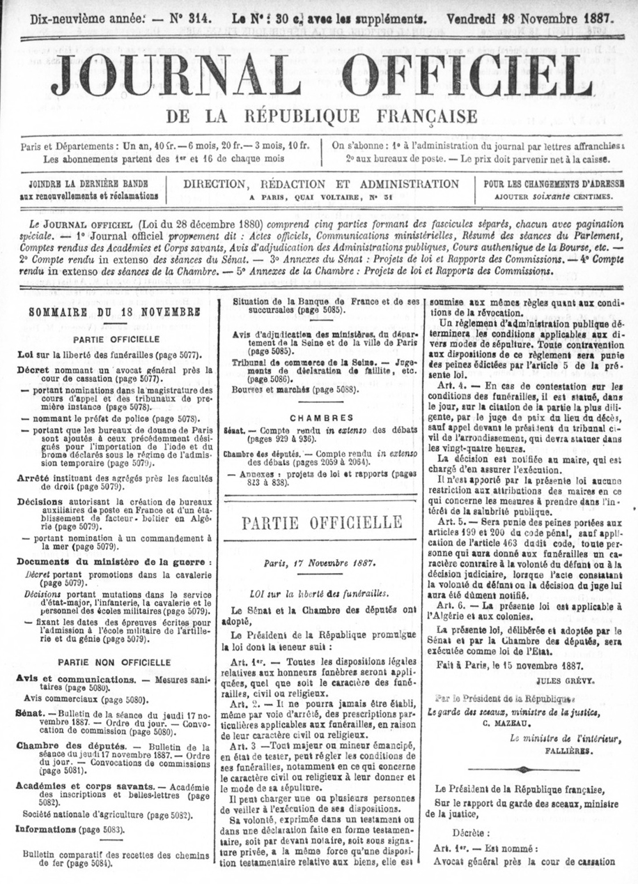 Journal officiel novembre 1887