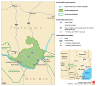 La frontière États-Unis–Mexique sur le Rio Grande au niveau du Bid Bend National Park : croquis de synthèse