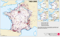Superposition des parcours du Tour de France 1903–2003 et quatre exemples de parcours