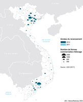 Augmentation du nombre de fermes d’élevage entre 2011 et 2015 (Vietnam)