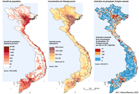 Densité de population, densité d’élevage porcin, et concentration de fumiers par hectare (Vietnam)