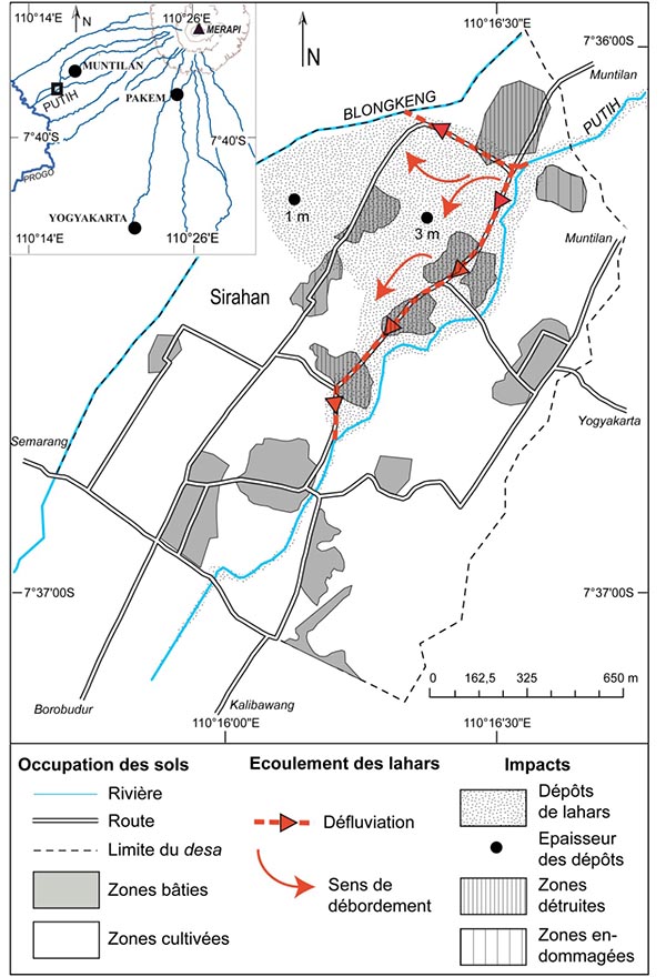 Schéma d'une défluviation liée au dépôts de lahars (Indonésie)