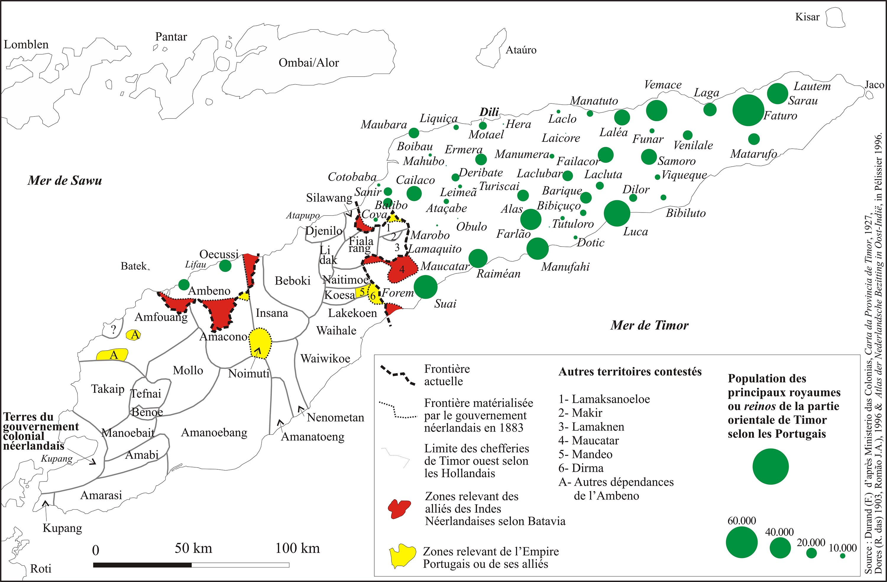 Les délimitations locales et coloniales à la fin du XIXe siècle (haute définition) (Timor Oriental)