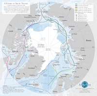 Les possibles routes maritimes de l’Arctique d'après Arctic Econ