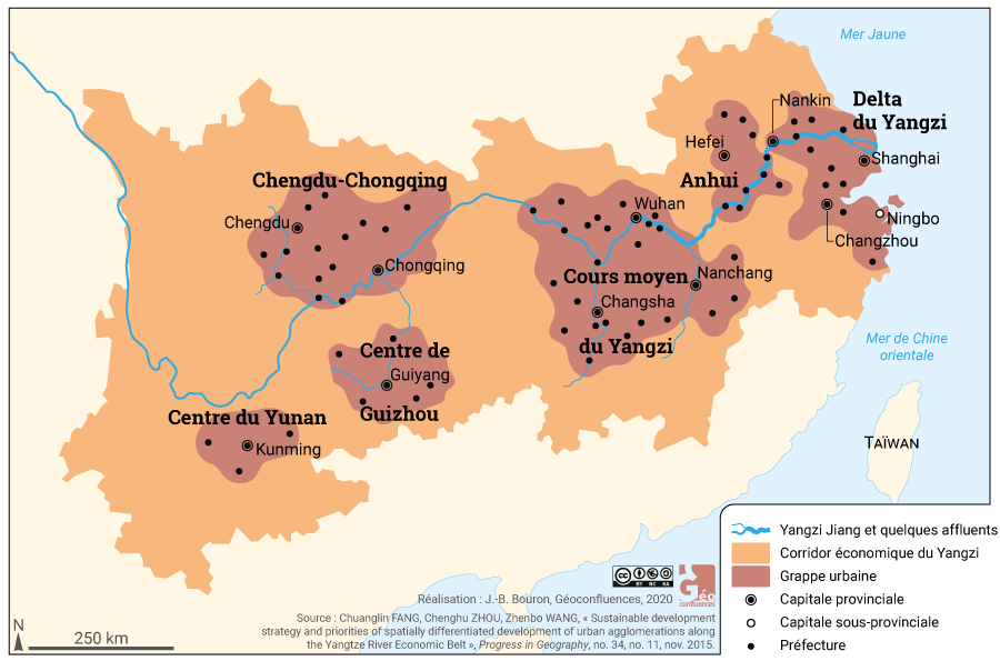 Corridor économique du fleuve Yangzi (Yang Tse Kiang) régions urbaines (grappes urbaines)