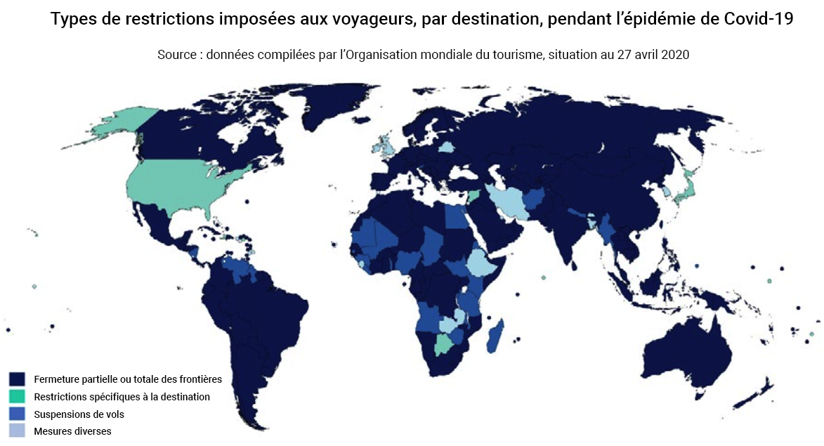 Carte restrictions aux voyages dans le monde