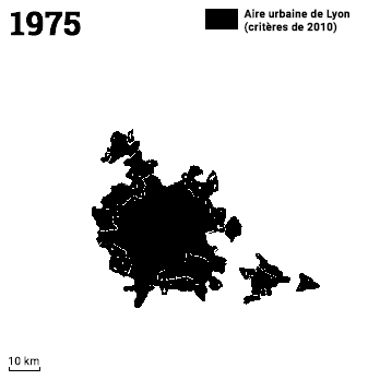 Extension de l'aire urbaine de Lyon 1975