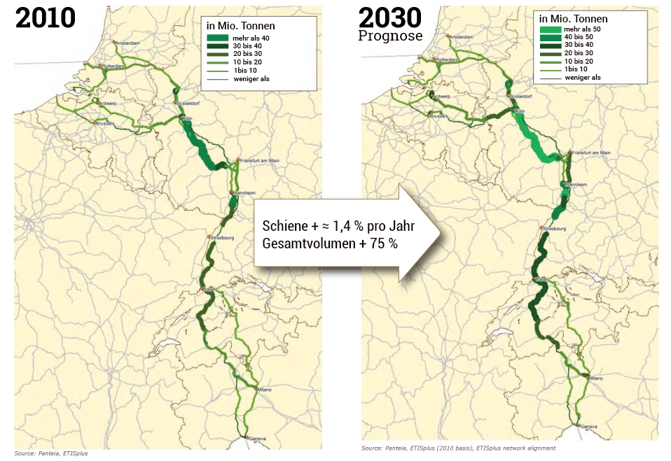 Trafic ferroviaire Rhin Alpes 2010 2030 Carte